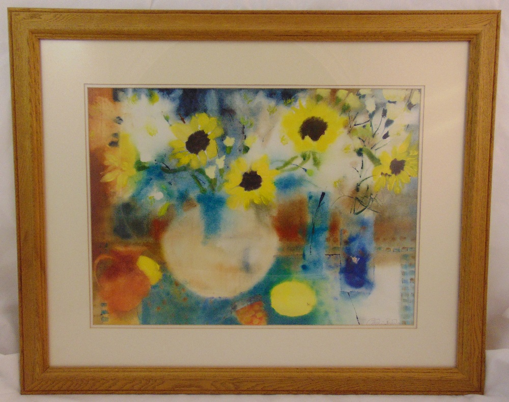 Caroline Bailey framed and glazed watercolour still life of sun flowers, signed bottom right, 53 x