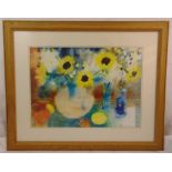 Caroline Bailey framed and glazed watercolour still life of sun flowers, signed bottom right, 53 x