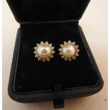 A pair of gold, pearl and diamond earrings, gold tested 18ct, approx total weight 5.0g