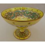 An early 20th century lustre ware bonbon dish, yellow ground with gilded decoration on raised