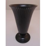 Wedgwood black basalt vase, ribbed sides on circular spreading base, 20.5cm (h)