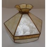 A hexagonal metal and faux mother of pearl ceiling light, 24 x 36cm