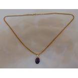 18ct yellow gold box link necklace with an amethyst pendant, approx total weight 19.0g