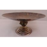 A hallmarked silver fruit stand on raised circular base the stem with cast animal masks,
