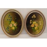 Two framed oval oils on panel, still life of flowers, signed Fanny, 27.5 x 21cm each