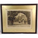 A late 19th century framed and glazed monochromatic etching of The Arch at Repton Public School,