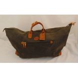Brics Life Travel bag, olive green with brown leather handles and mounts, 63 x 34 x 24cm