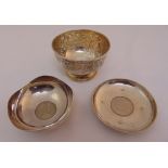 A quantity of hallmarked silver to include two bowls set with coins and a foliate and scroll