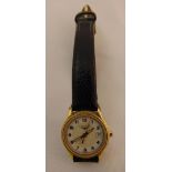 Longines gold plated ladies wristwatch with date aperture on a leather bracelet