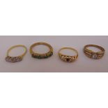 Four yellow gold rings to include two 18ct approx total weight 4.5g and two 9ct approx total