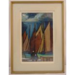 Markey Robinson framed oil on canvas of sailing boats under a moonlit sky, signed bottom left, 51.