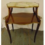 A mahogany shaped rectangular gilt mounted two tier serving table on four cabriole legs, 64 x 70.5 x