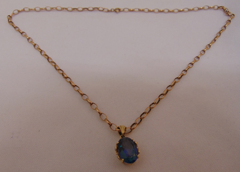 9ct yellow gold pendant set with coloured stones on a 9ct gold necklace, approx total weight 6.5g