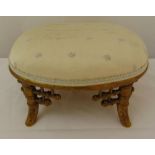 A Victorian aesthetic style gilded wooden foot stool with upholstered top decorated with roses, 17 x