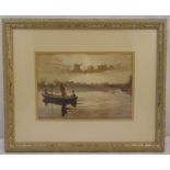 Hanna Ford Jnr framed and glazed watercolour of figures in a boat on a lake, signed bottom left,