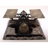 A tortoiseshell and hallmarked silver mounted postage scales, rectangular with applied floral and
