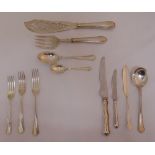 A Walker and Hall canteen of hallmarked silver flatware in fitted mahogany two drawer sideboard to