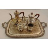 Silver hallmarked four piece tea and coffee set, pear shaped spirally fluted, Sheffield 1964 by