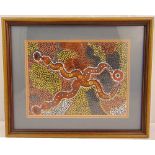 A framed and glazed Aboriginal Bush painting, 22 x 30cm