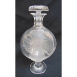 Lalique perfume bottle of circular form on raised circular base with drop stopper, stopper A/F, 17cm