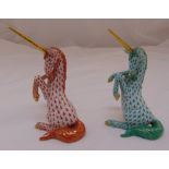 Two Herend fishnet unicorn figurines, 12cm (h) A/F