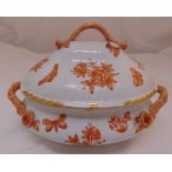 Herend Chinese Bouquet tureen and cover, decorated with flowers and butterflies, two naturalist side
