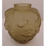 Verlys Les Phalenes (Grasshopper) smokey grey glass vase circa 1938, 13 cm (h)