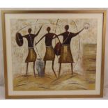 H. Ryan framed and glazed gouache on paper of Bushmen, signed bottom right, 55 x 65.5cm