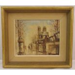 Mori framed oil on canvas of a French street scene, signed bottom left, 20 x 25cm