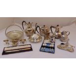 A quantity of silver plate to include teapots, coffee pots, covered dishes, fruit stands and