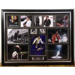 A framed and glazed signed Michael Jackson collage of photographs to include COA to verso, 58 x78cm