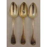 Three George IV hallmarked Scottish silver, fiddle and thread pattern table spoons, Glasgow 1827,