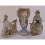 Three Lladro figurines of female form, one A/F, marks to the base