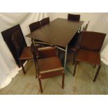 Brera extending dining table with one drop in leaf and eight brown leather dining chairs, table 74 x