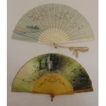 Two silk hand painted fans