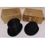 Henry Heath of London silk top hat in original box and a Dunn and Co. bowler hat in original box