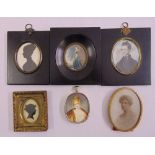 A quantity of miniature portraits and silhouettes in original frames (6)