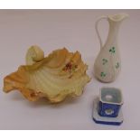 Royal Worcester shell dish, a Belleek jug decorated with clover leaves and a Chinese blue and