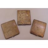 Three hallmarked silver cigarette cases, approx total weight 352g