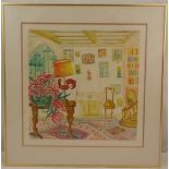 Rene Halpern framed and glazed limited edition polychromatic lithographic print of an interior