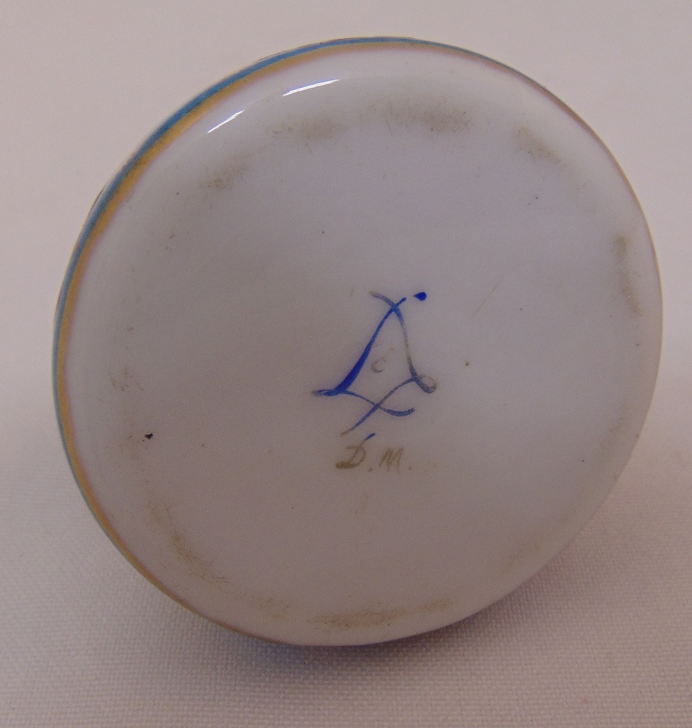 A Sevres circular covered inkwell decorated with floral sprays and domed hinged cover, marks to - Image 2 of 2