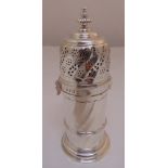 A Victorian Britannia standard silver sugar caster, cylindrical spirally fluted, the pierced and