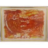 David Koster framed and glazed polychromatic limited edition lithographic print of an owl 8/75,