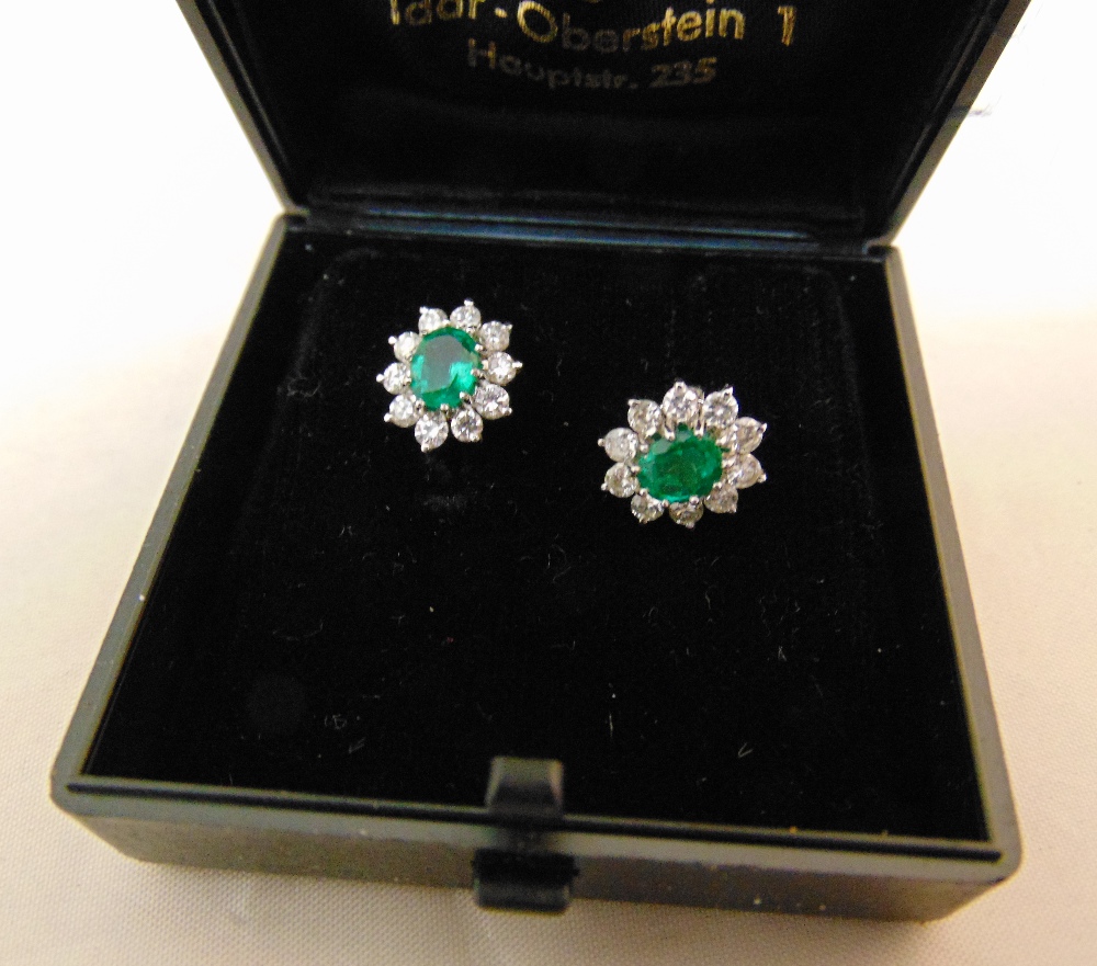 A pair of gold, emerald and diamond earrings, gold tested 18ct, approx total weight 4.0g