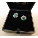 A pair of gold, emerald and diamond earrings, gold tested 18ct, approx total weight 4.0g