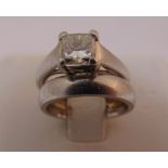 Platinum diamond solitaire ring and wedding band, to include GIA certificate, approx total weight