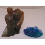 A Daum pate de verre glass figurine of a couple by Pierre Roulot 19cm (h) and a pate de verre