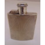 A hallmarked silver engine turned rectangular hip flask with hinged cover, Birmingham 1949, approx