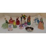 A quantity of Royal Doulton figurines, a Royal Worcester Fridays Child figurine and a Vienna dish (