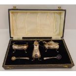 A cased set of hallmarked silver condiments, Birmingham 1951, approx total weight of silver 111g